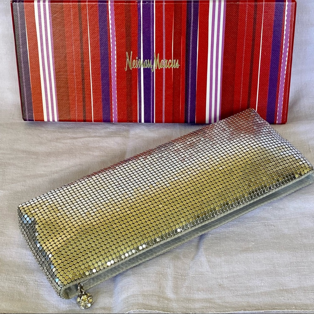 Retro Neiman Marcus Silver Mesh Clutch Cosmetic Bag
